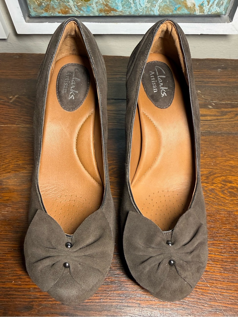 Clark’s Society Bow Ball Women's Pewter Suede Heels Pumps (see condition)